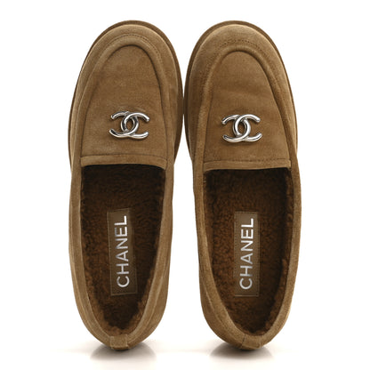 Chanel Suede Calfskin CC Loafers 38 Dark Beige 2 of 10