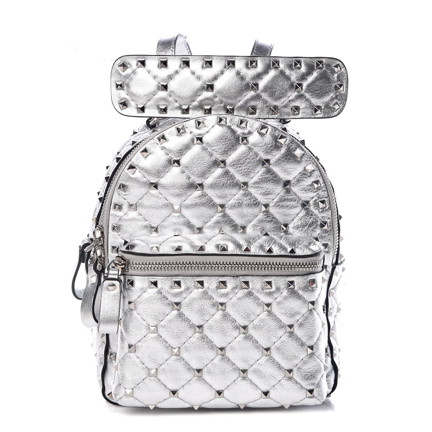 Metallic Nappa Mini Rockstud Spike Backpack Silver