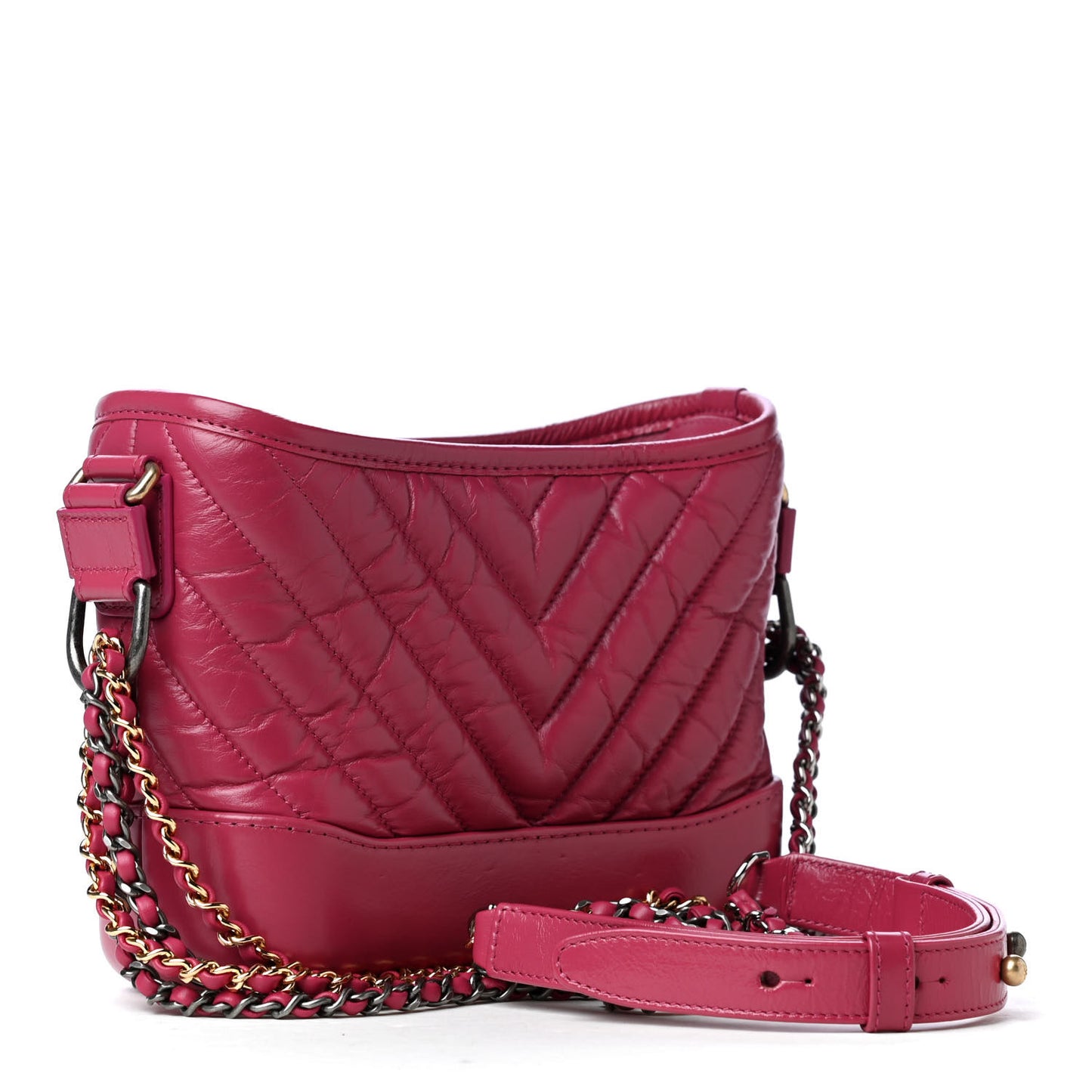 Aged Calfskin Chevron Quilted Small Gabrielle Hobo Dark Pink