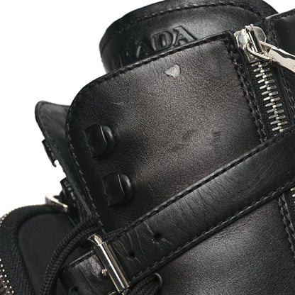 Prada Spazzolato Rois Re-Nylon Metal Triangle Logo Monolith Pouch Pocket 55mm Tall Combat Boots 40 Black 9 of 9