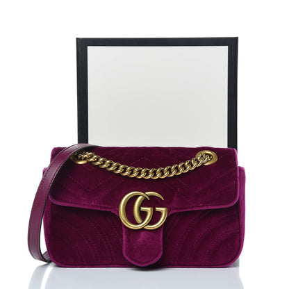 Gucci Velvet Matelasse Mini GG Marmont Shoulder Bag Fuchsia Violet Cyclamen 8 of 10