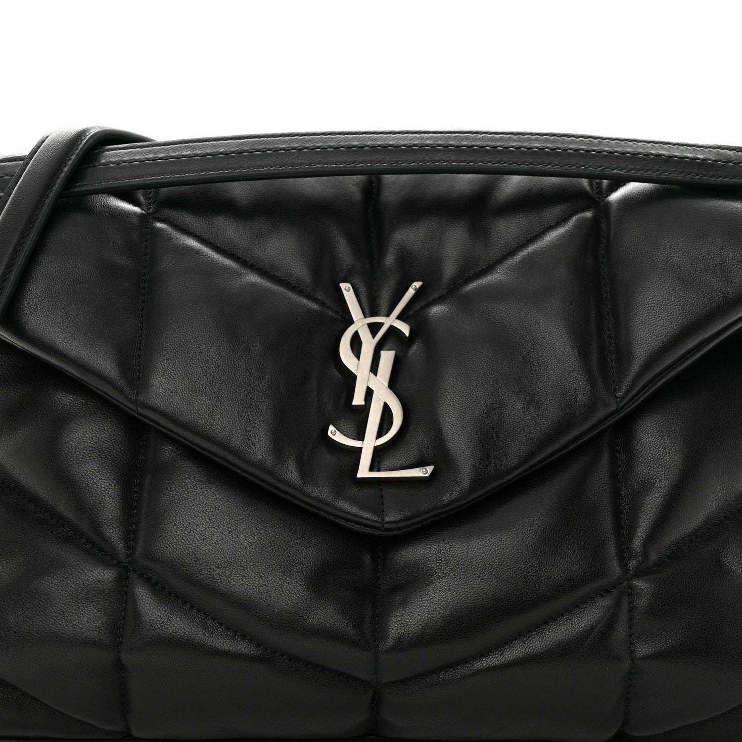 Saint Laurent Lambskin Quilted Medium Loulou Puffer Monogram Chain Satchel Black 8 of 10
