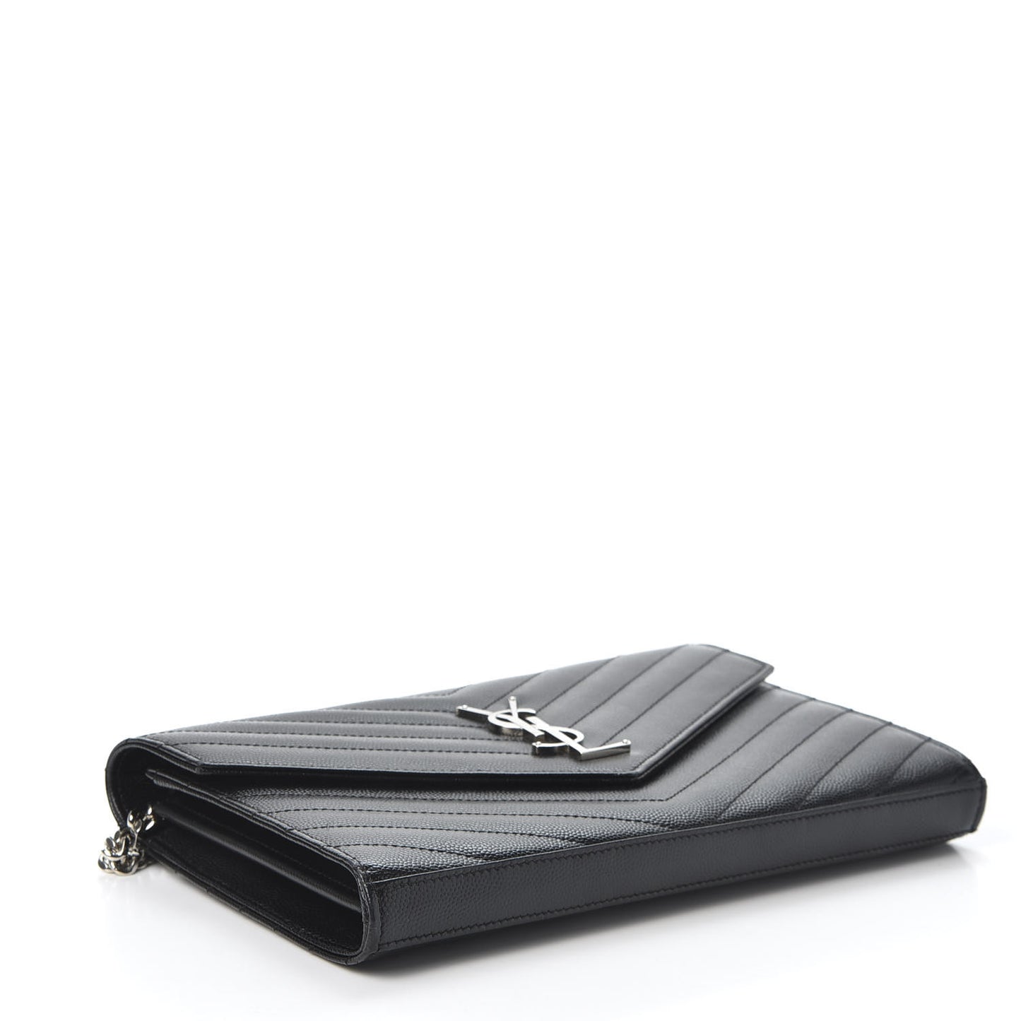 Grain De Poudre Matelasse Chevron Monogram Chain Wallet Black