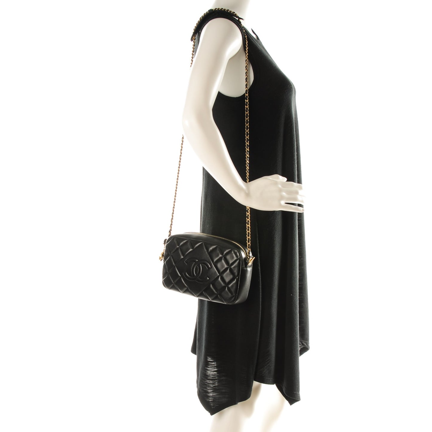 Lambskin Quilted Small Diamond CC Camera Case Black
