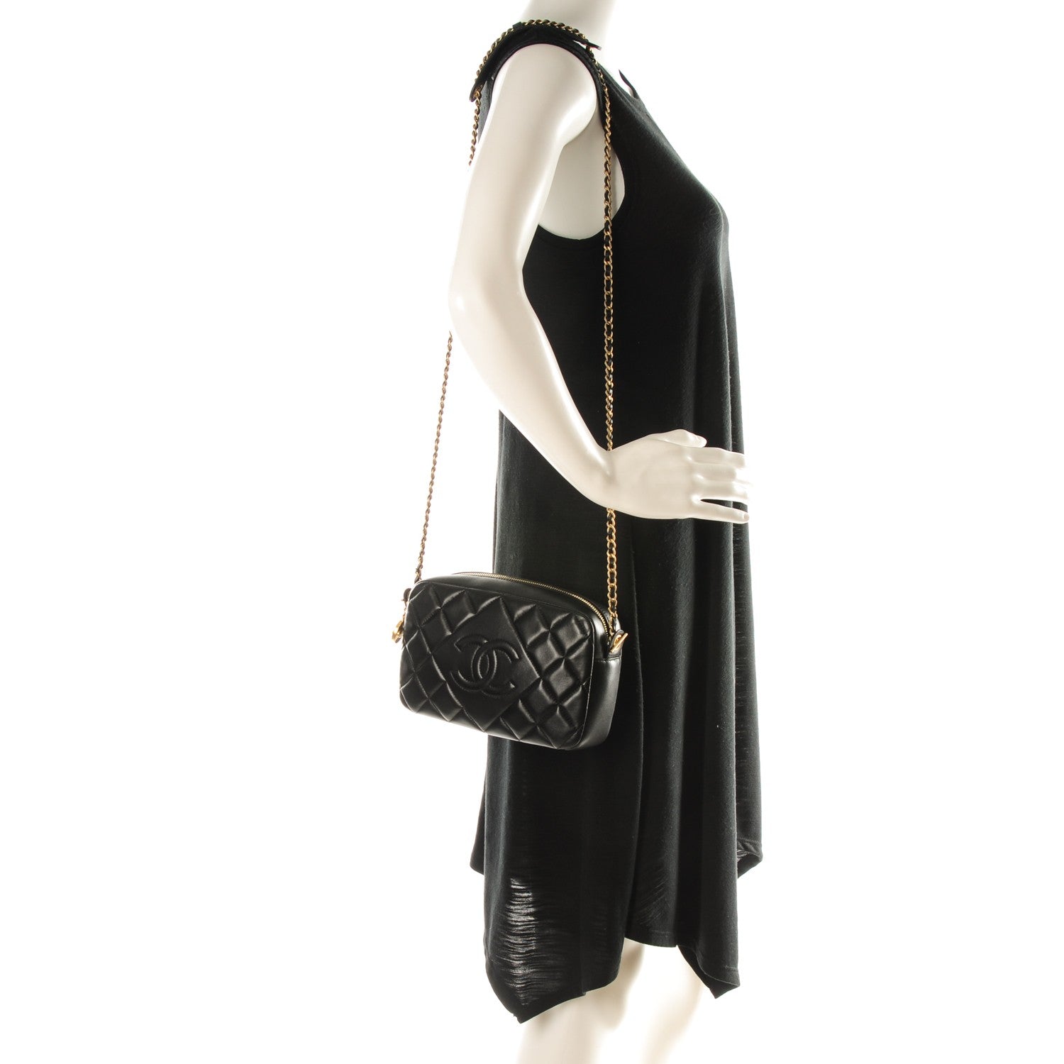 Chanel Lambskin Quilted Small Diamond CC Camera Case Black 2 of 7