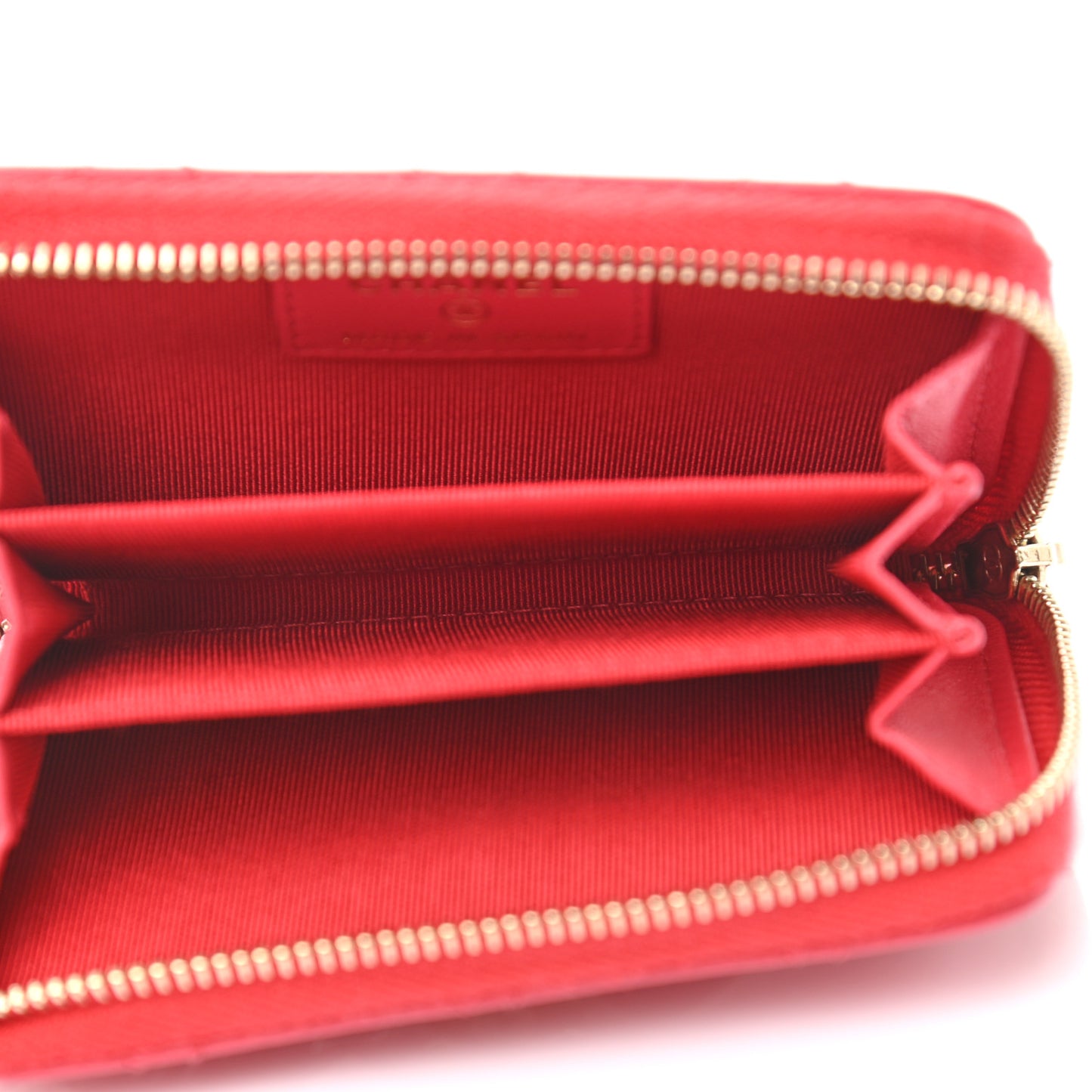 Lambskin Quilted Zip Around Coin Purse Wallet Light Red