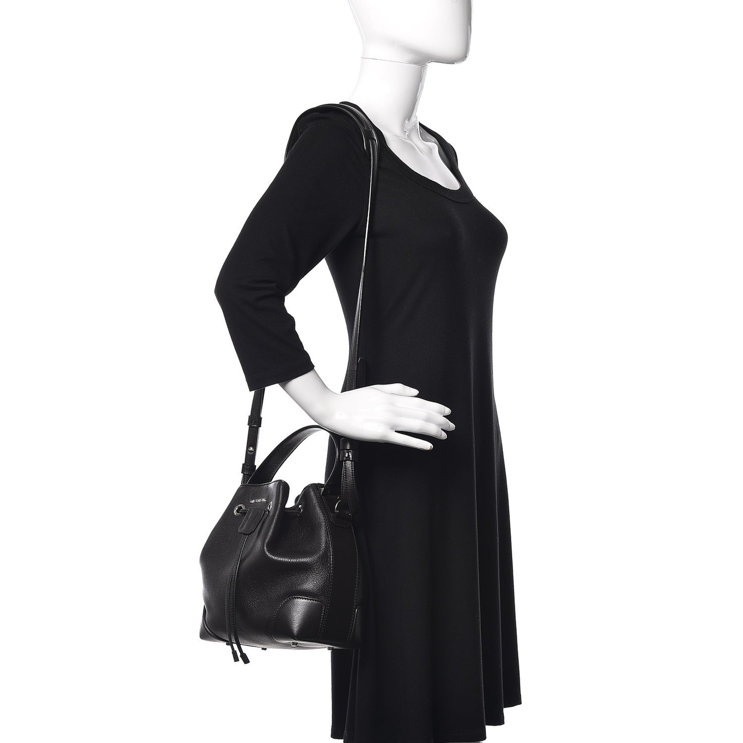 Calfskin Small Lucrezia Drawstring Bucket Bag Black