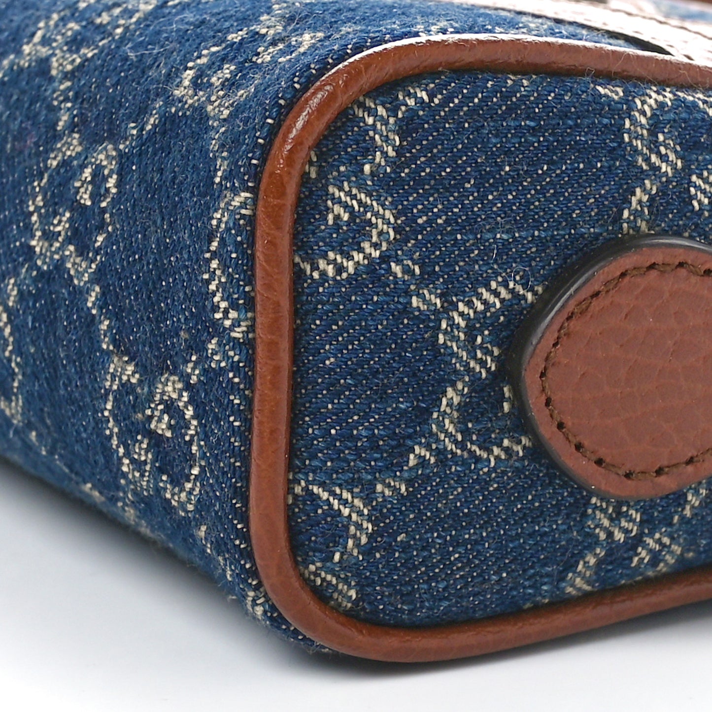 New Denim GG Monogram Dollar Calfskin Mini Ophidia Shoulder Bag Blue Tea Cuir Epilog