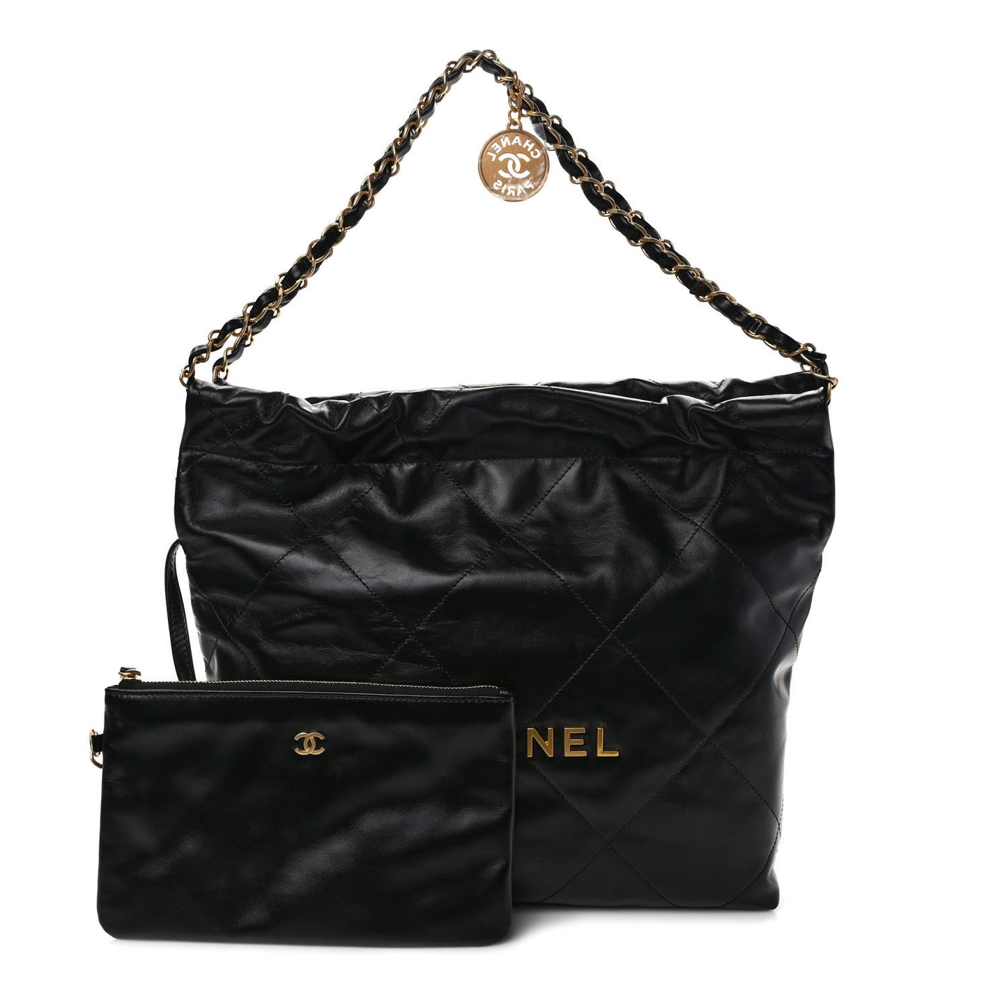 Shiny Calfskin Quilted Small Chanel 22 Black