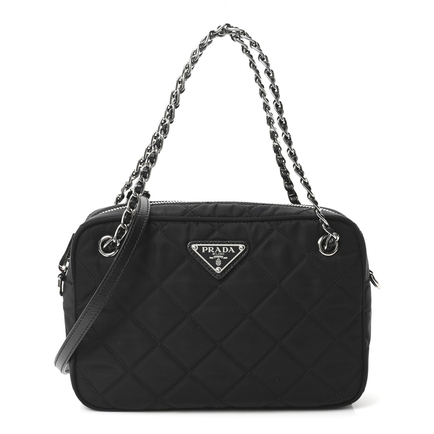 Nylon Tessuto Impuntu Quilted Bandoliera Crossbody Bag Black