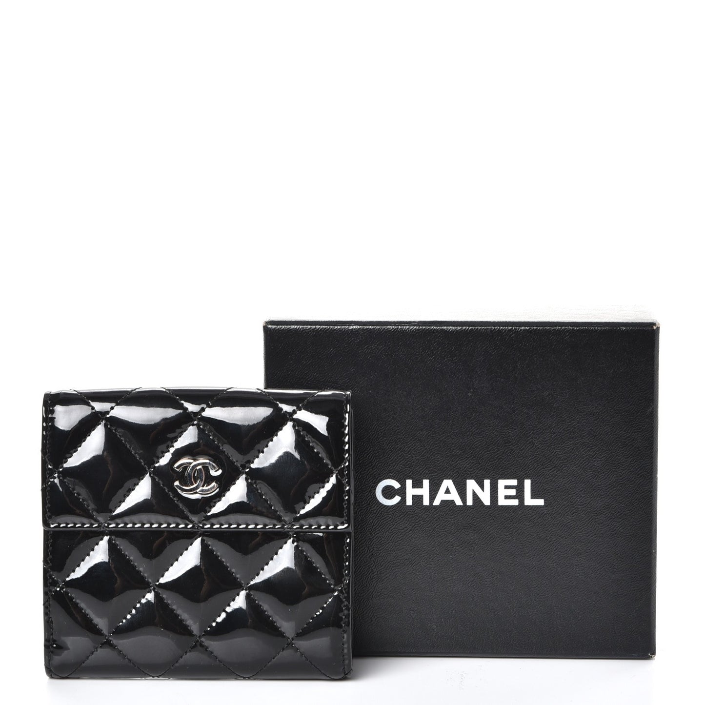 Patent Quilted Compact French Flap Wallet Black
