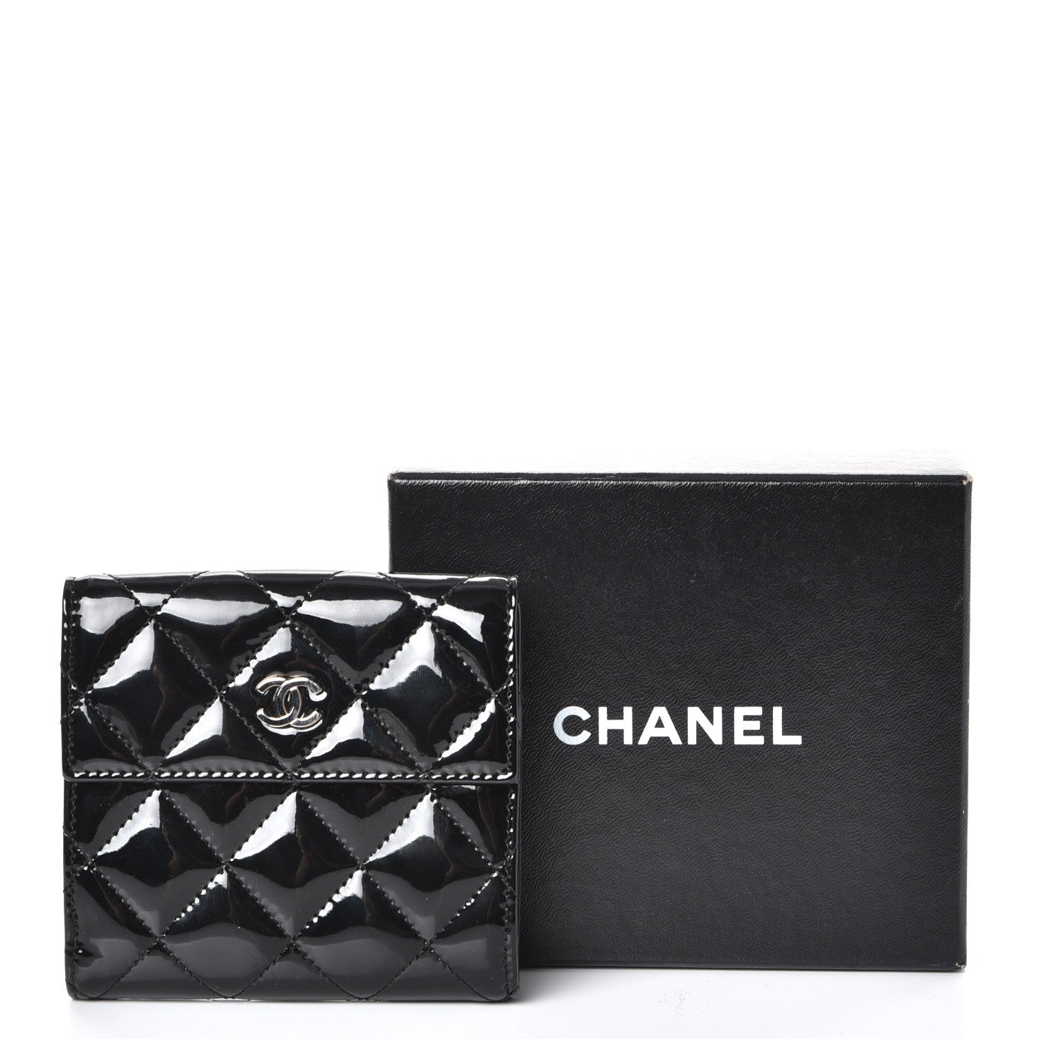 Chanel Patent Quilted Compact French Flap Wallet Black 9 of 9
