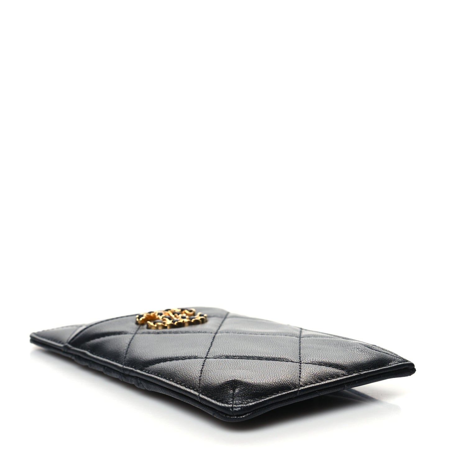 Goatskin Quilted Chanel 19 Phone and Card Holder Black