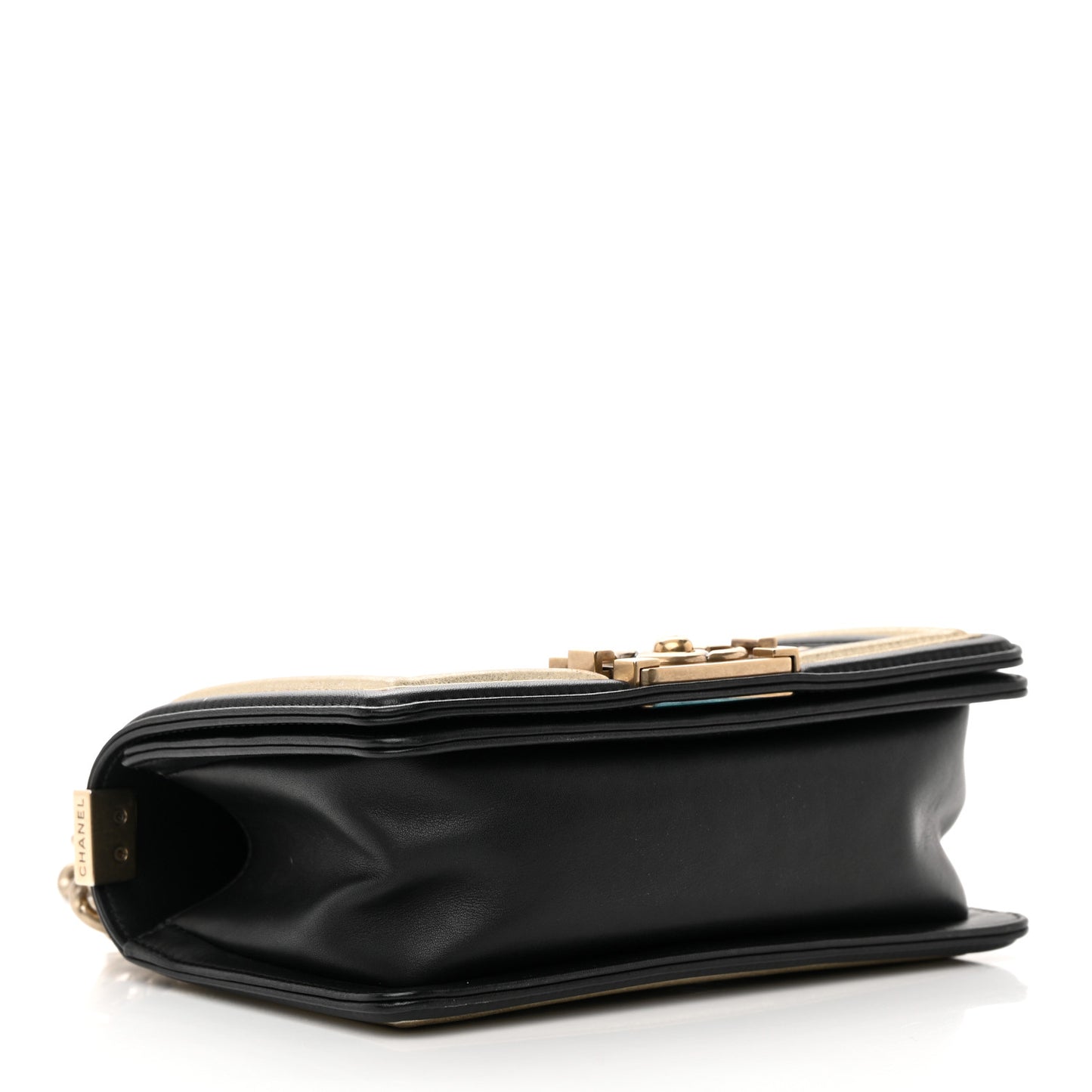 Metallic Calfskin Pleated Small Boy In Rome Flap Black Gold