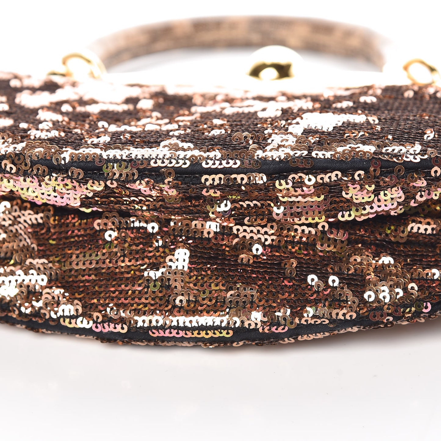 Paillettes Sequin Lizard Top Handle Frame Bag Cammeo