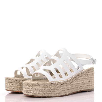 Hermes Calfskin Catalya Espadrille Wedge Sandals 37 White 3 of 10