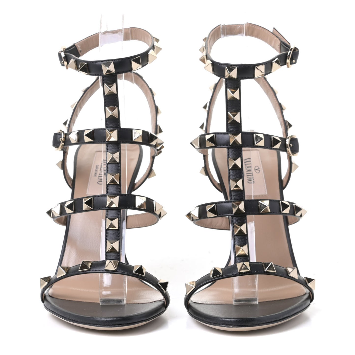 Calfskin Nappa Rockstud Gladiator 105mm Sandals 36 Black