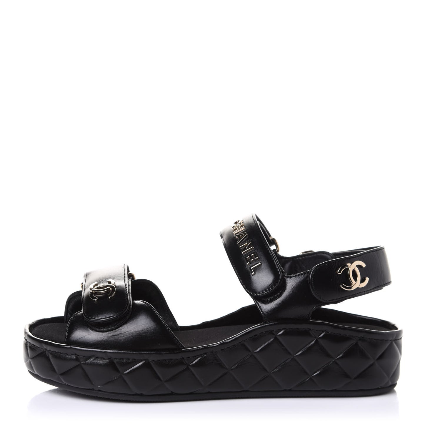 Shiny Calfskin Logo Platform Sandals 35 Black