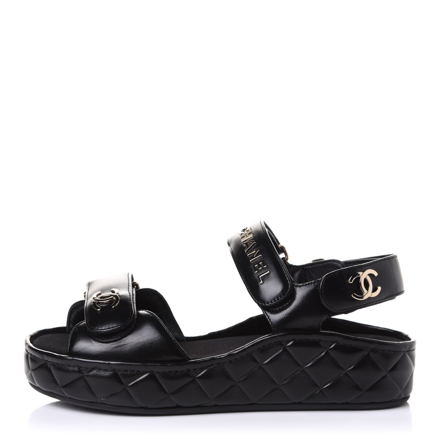 Chanel Shiny Calfskin Logo Platform Sandals 35 Black 1 of 11