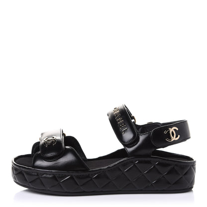 Chanel Shiny Calfskin Logo Platform Sandals 35 Black 1 of 11