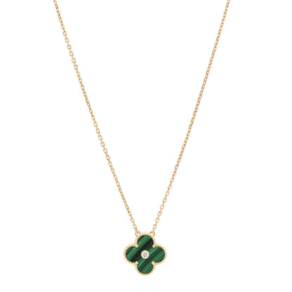 Van Cleef & Arpels 18K Yellow Gold Diamond Malachite Vintage Alhambra Pendant Necklace 1 of 8