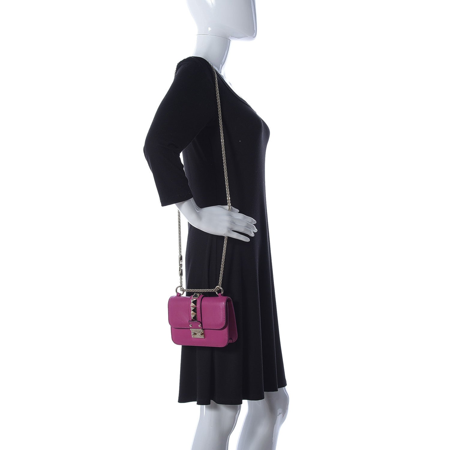 Valentino Garavani Vitello Mini Glam Lock Rockstud Flap Fuxia 2 of 9