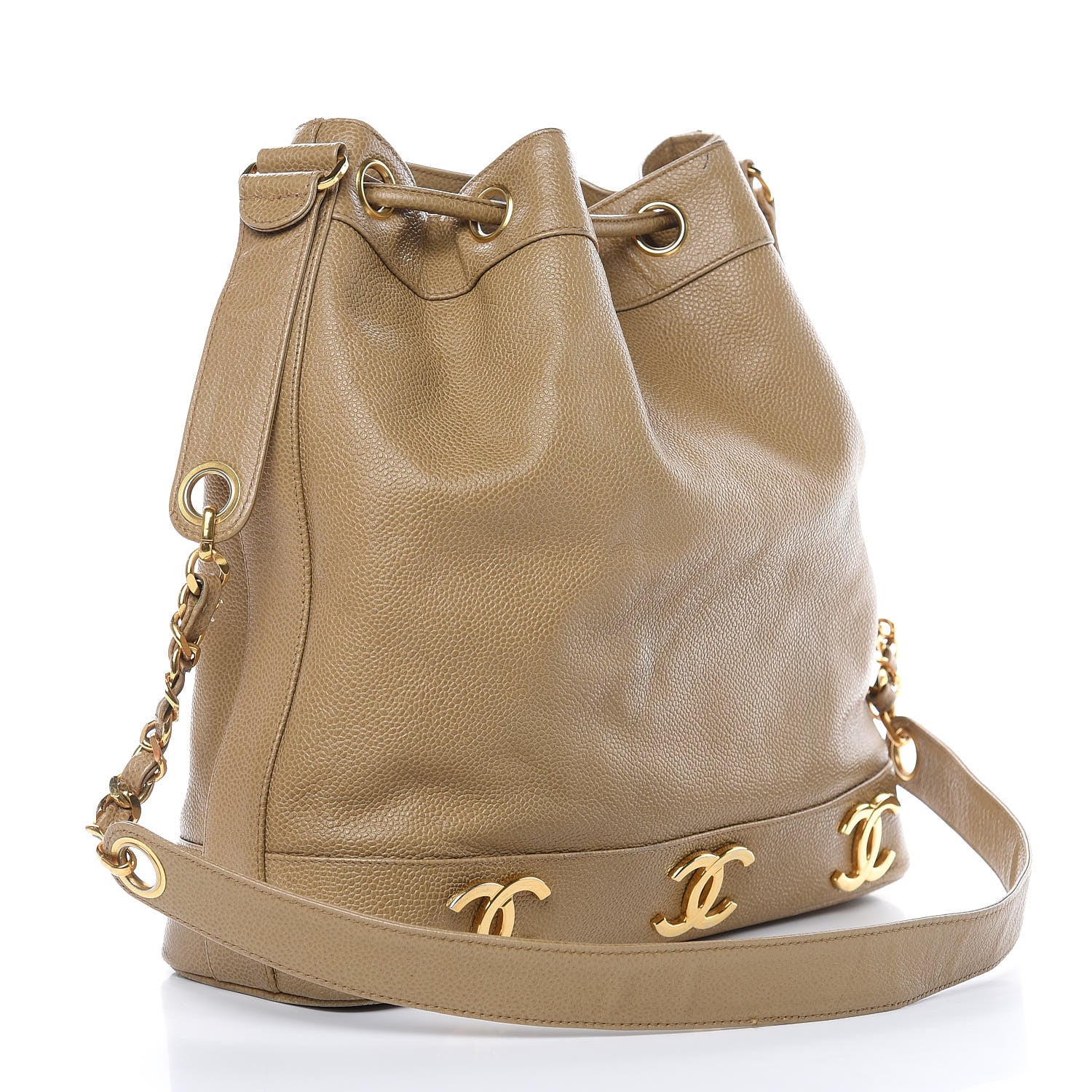 Chanel Caviar CC Drawstring Shoulder Bag Beige 4 of 12