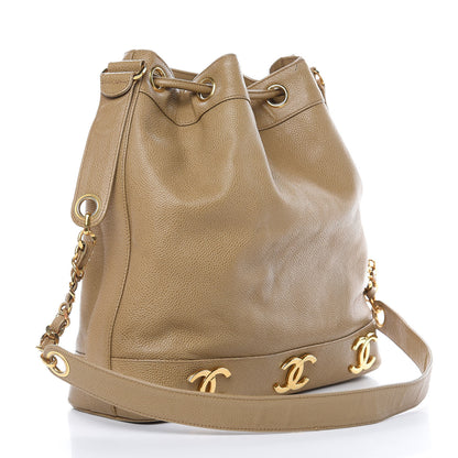 Chanel Caviar CC Drawstring Shoulder Bag Beige 4 of 12