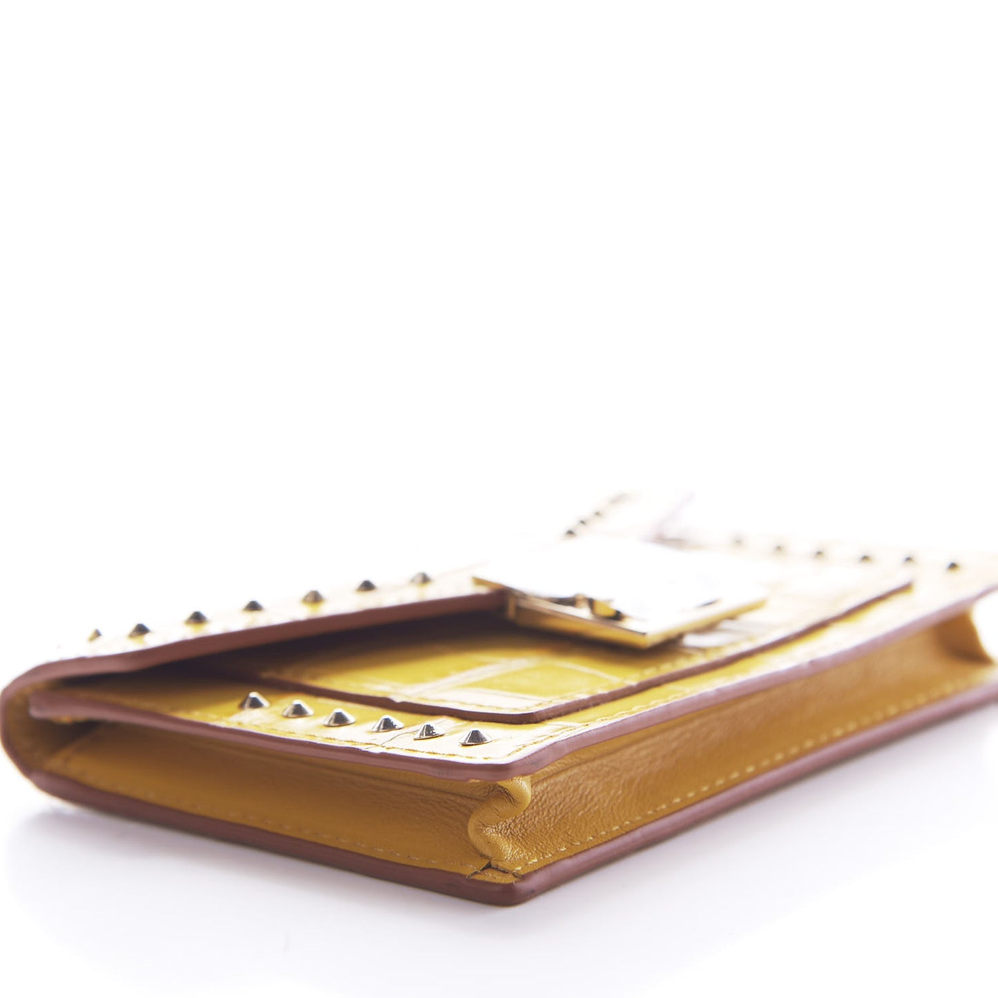 Calfskin Crocodile Embossed Flap Card Holder Golden Mango