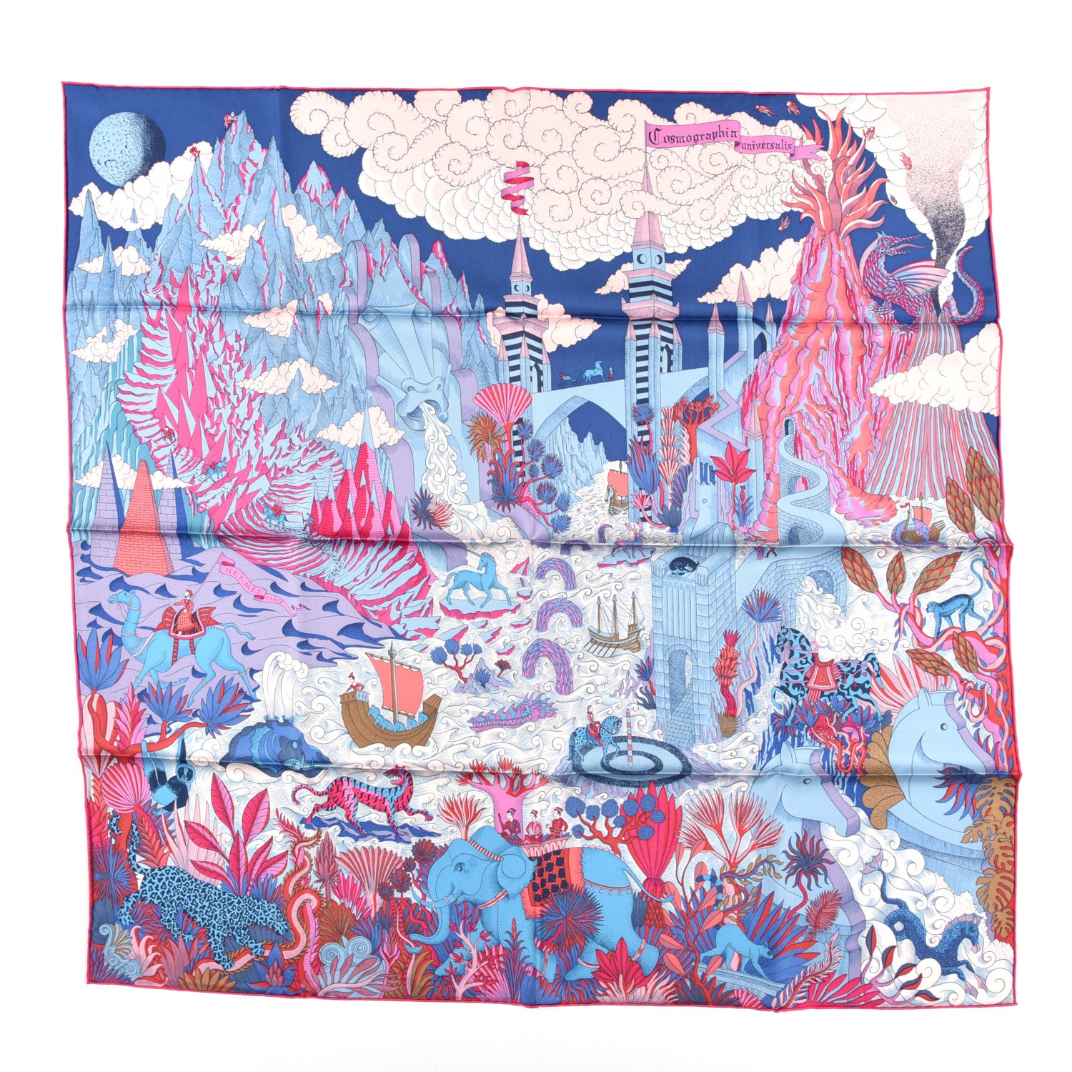 Hermes Silk Cosmographia Universalis Scarf 90 Bleu Jean Rose Vif 1 of 3