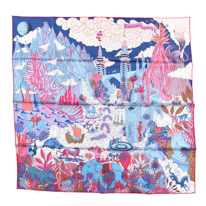 Hermes Silk Cosmographia Universalis Scarf 90 Bleu Jean Rose Vif 1 of 3