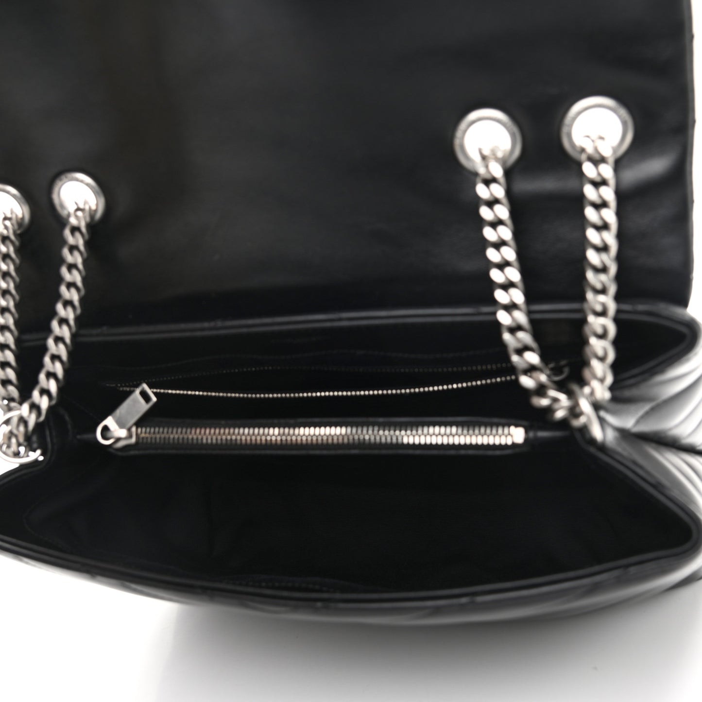 Calfskin Y Quilted Monogram Medium Loulou Chain Satchel Black
