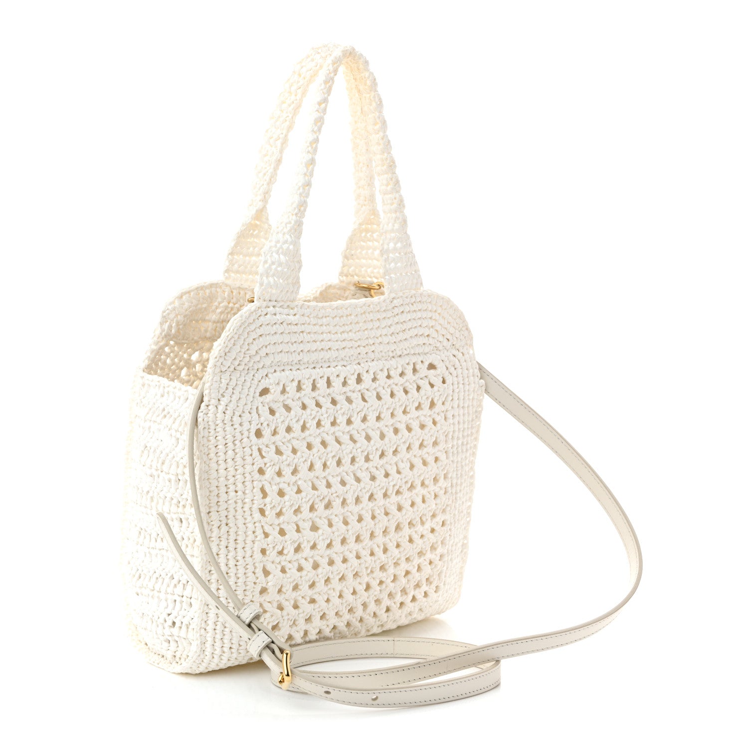 MIU MIU クリーム色 ハンドバッグ Miu Miu Raffia Crochet Woven Tote Bag White 1884740 – FASHIONPHILE