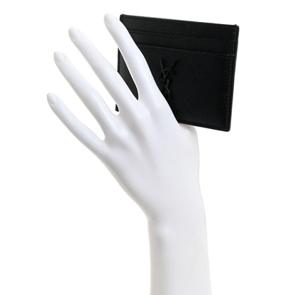 Saint Laurent Grain De Poudre Monogram Credit Card Case Black 2 of 8