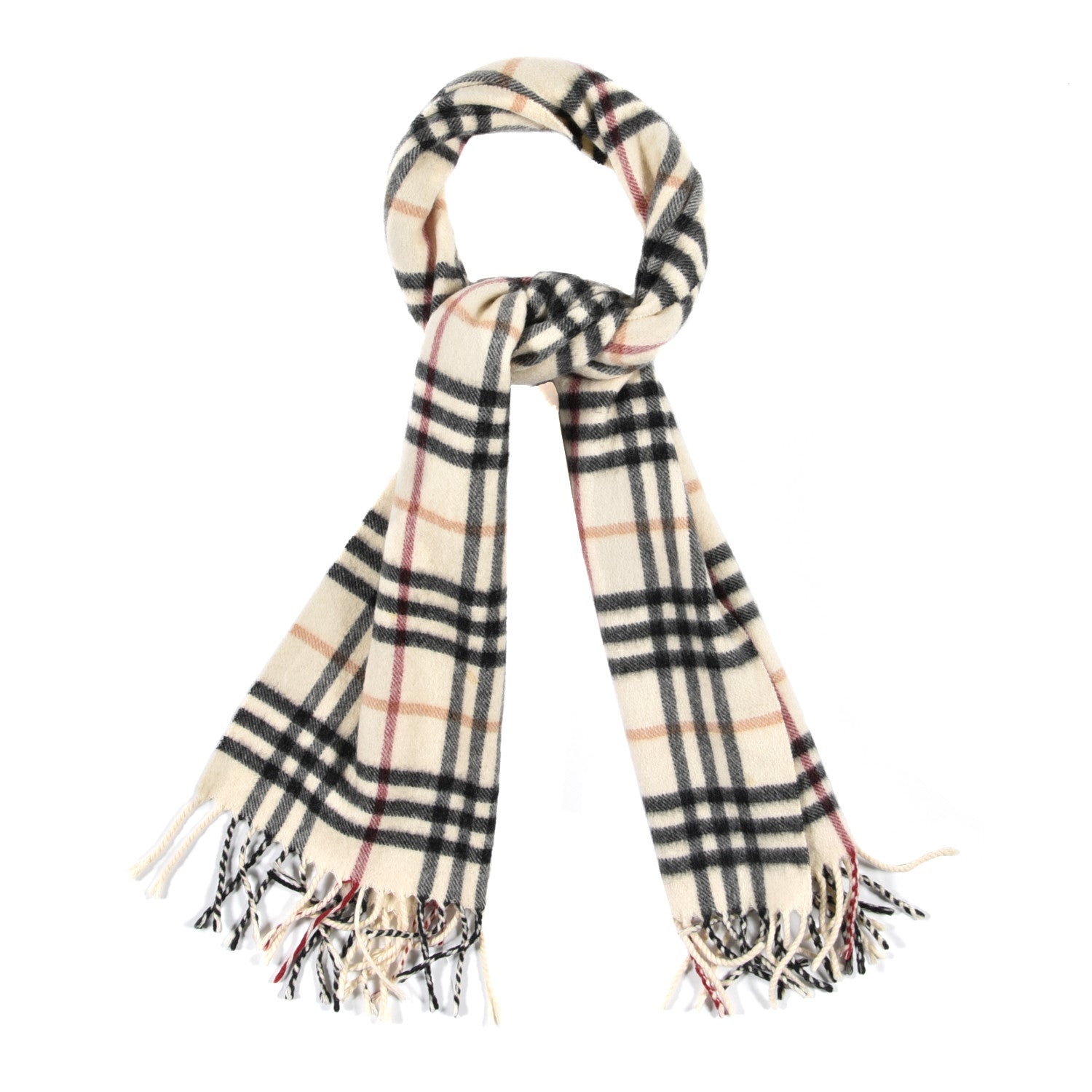Burberry Cashmere Check Fringe Scarf Stone 1 of 4