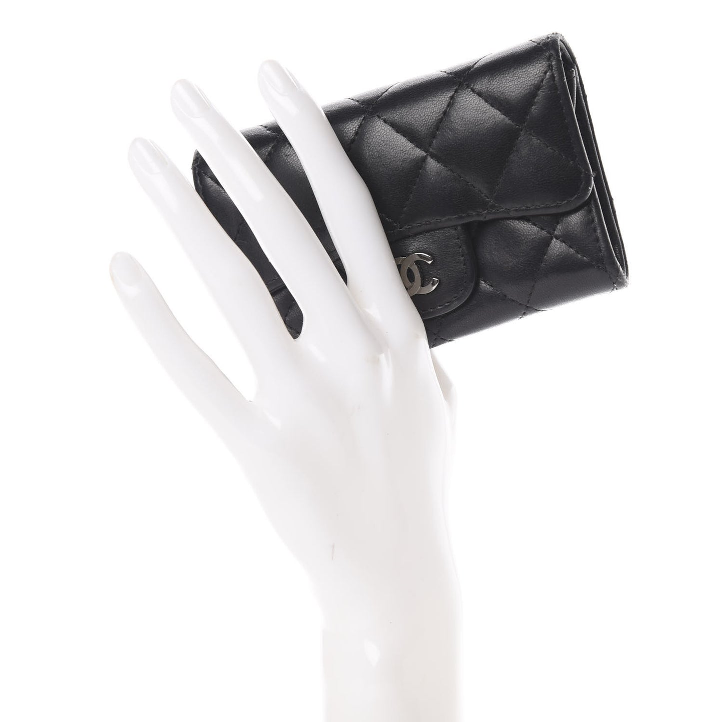 Lambskin Quilted Flap Card Holder Black