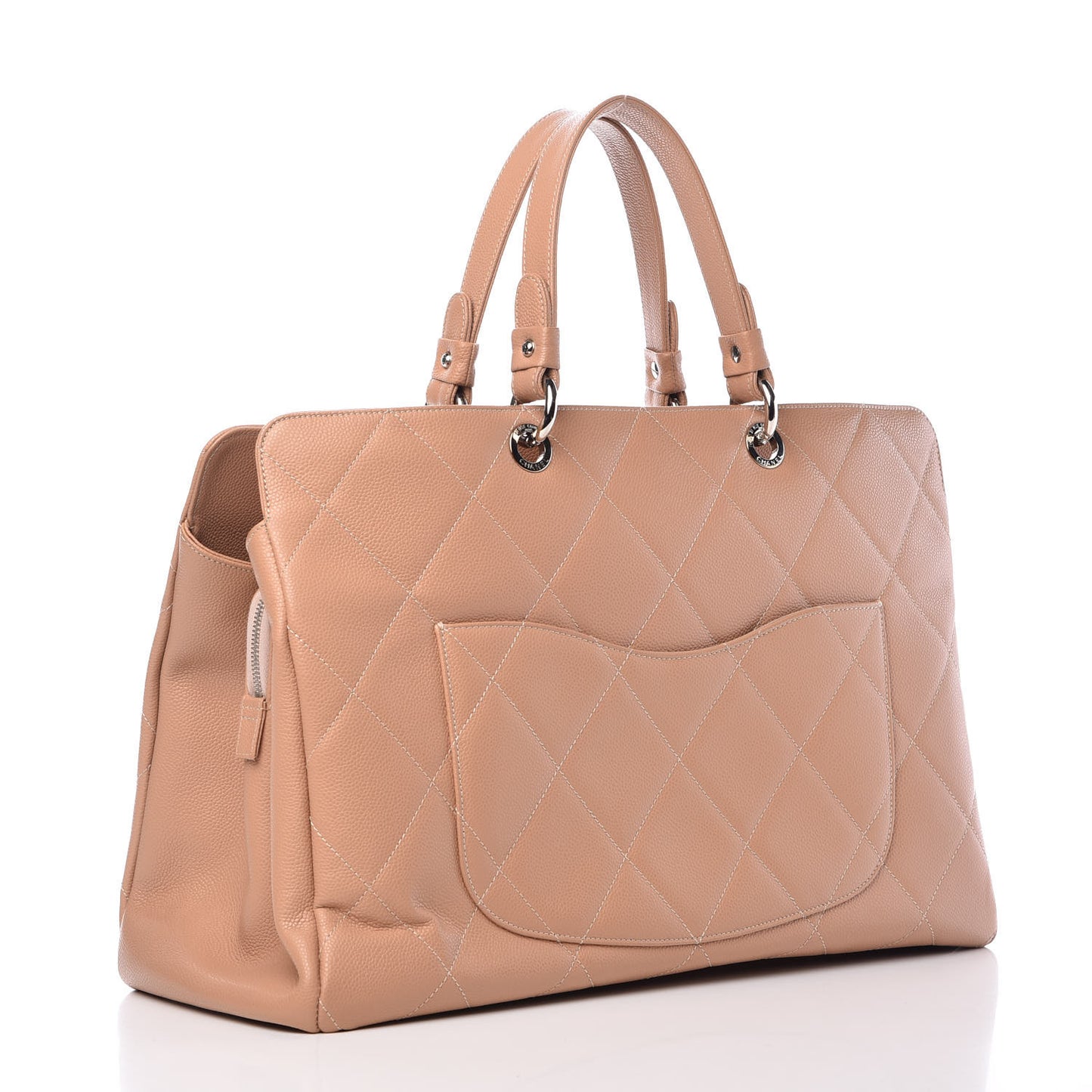 Soft Caviar Quilted Large CC Timeless Tote Beige