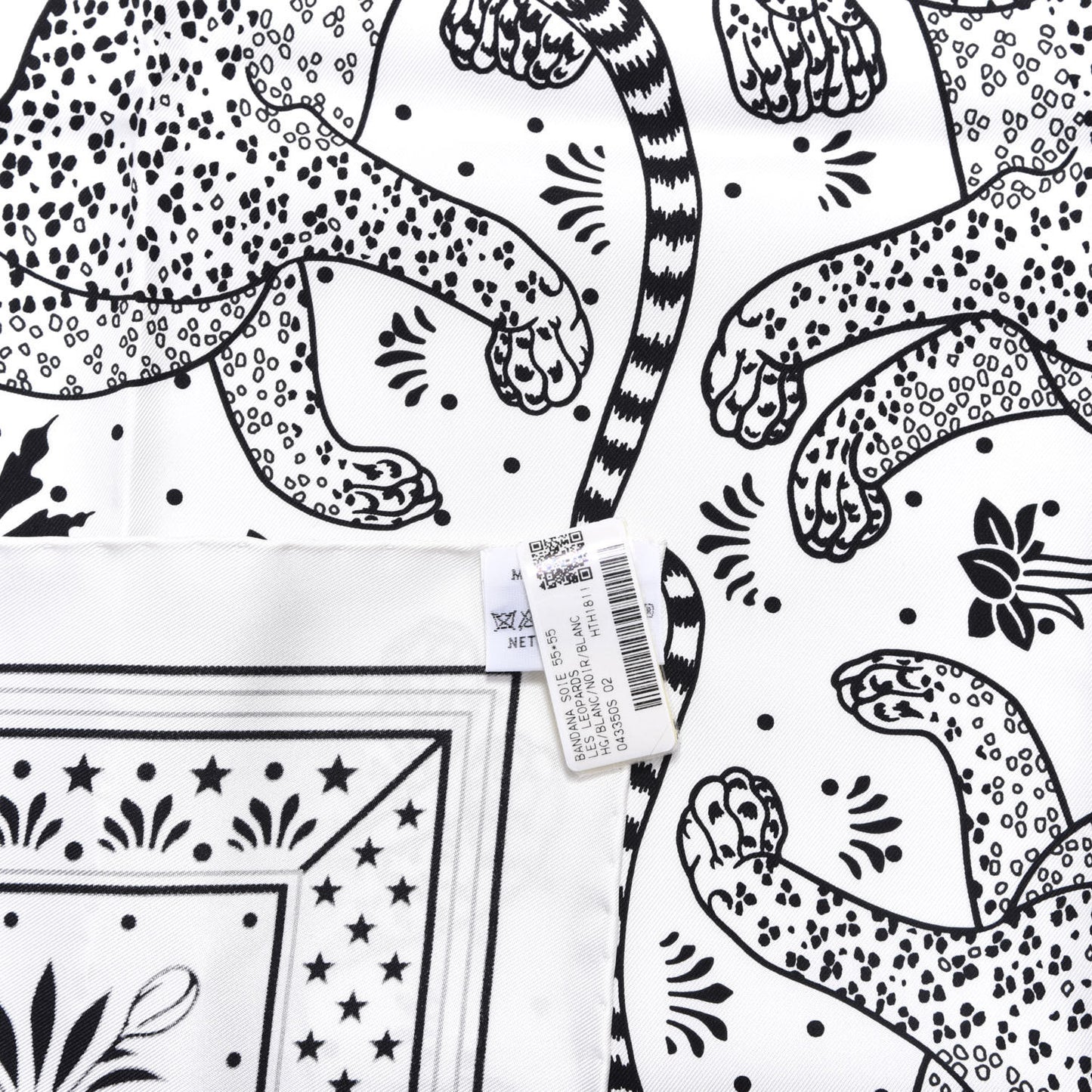 Silk Les Leopards Bandana Scarf 55 White Black