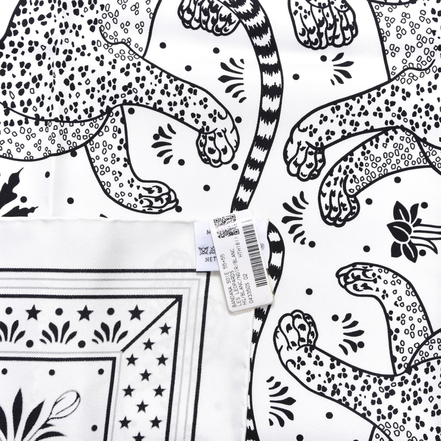 Hermes Silk Les Leopards Bandana Scarf 55 White Black 4 of 5