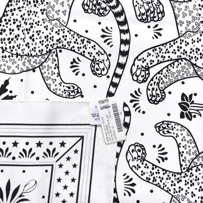 Hermes Silk Les Leopards Bandana Scarf 55 White Black 4 of 5