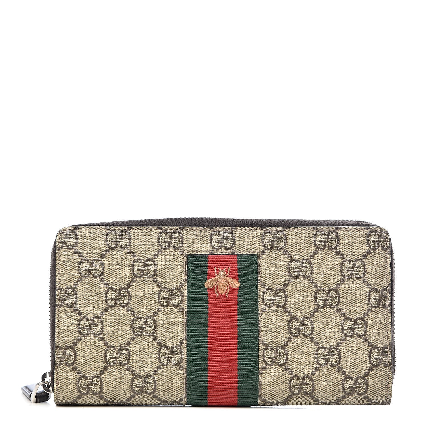Gucci GG Supreme Monogram Web Bee Zip Around Wallet Beige Cocoa 1 of 10