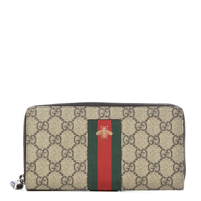 Gucci GG Supreme Monogram Web Bee Zip Around Wallet Beige Cocoa 1 of 10