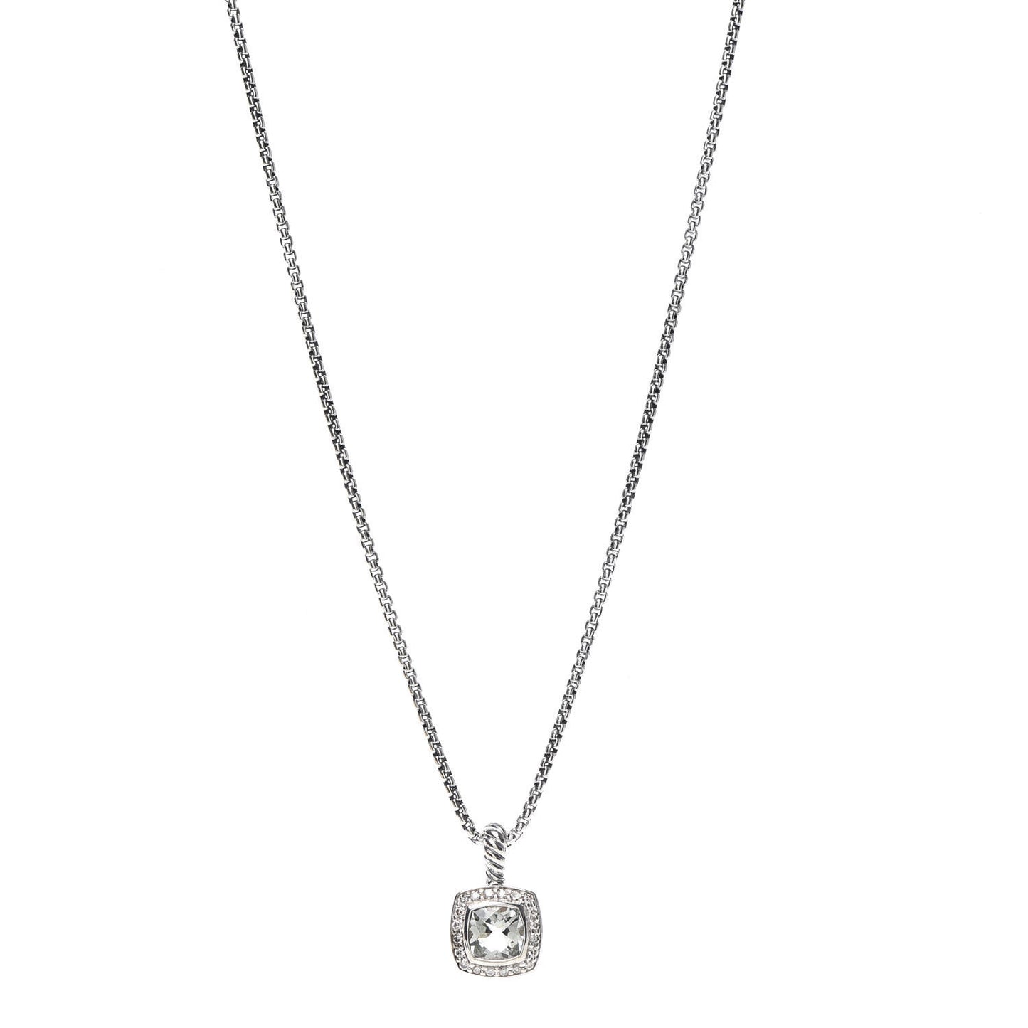 Sterling Silver Diamond Prasiolite 7mm Petite Albion Pendant Necklace