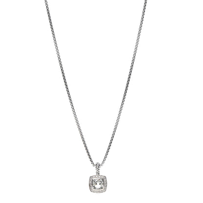 David Yurman Sterling Silver Diamond Prasiolite 7mm Petite Albion Pendant Necklace 1 of 6