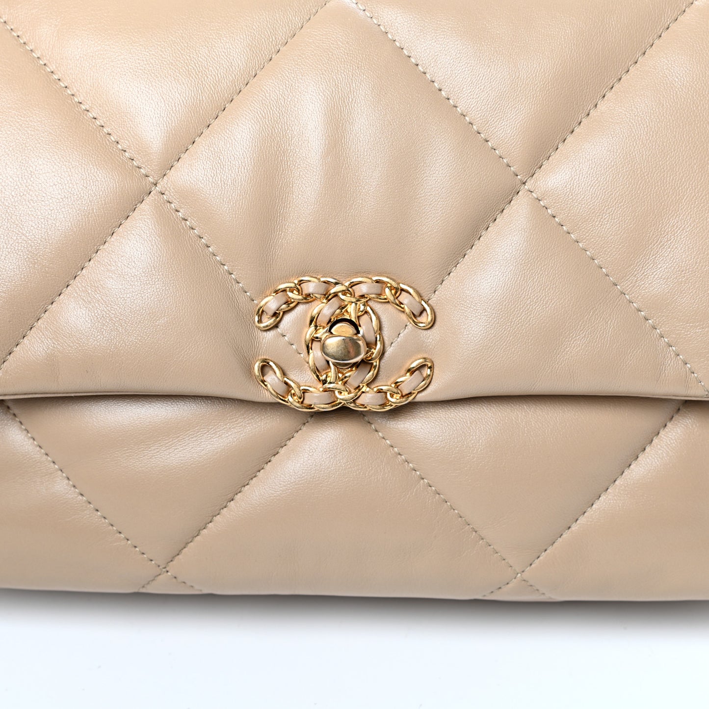 Lambskin Quilted Large Chanel 19 Flap Dark Beige