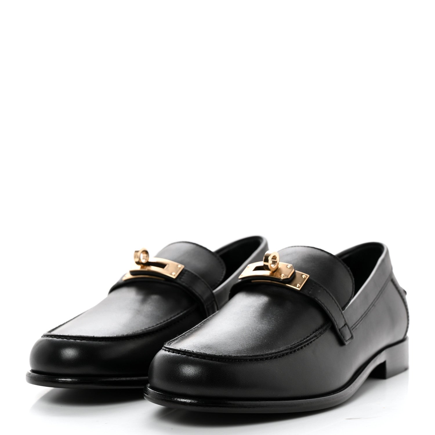 Hermes Calfskin Womens Destin Loafers 37 Black 3 of 12