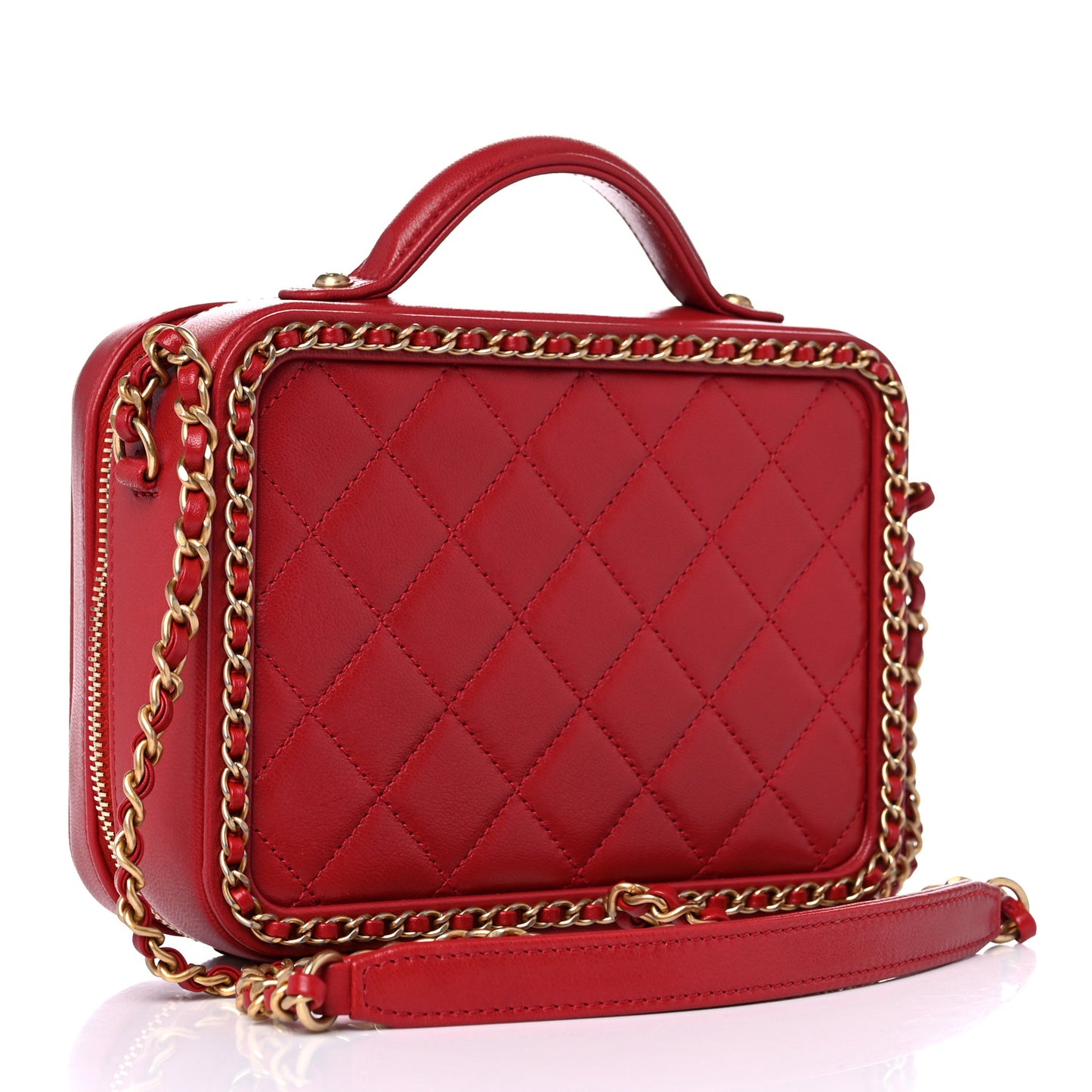 Goatskin Quilted Small CC Filigree Vanity Case Red