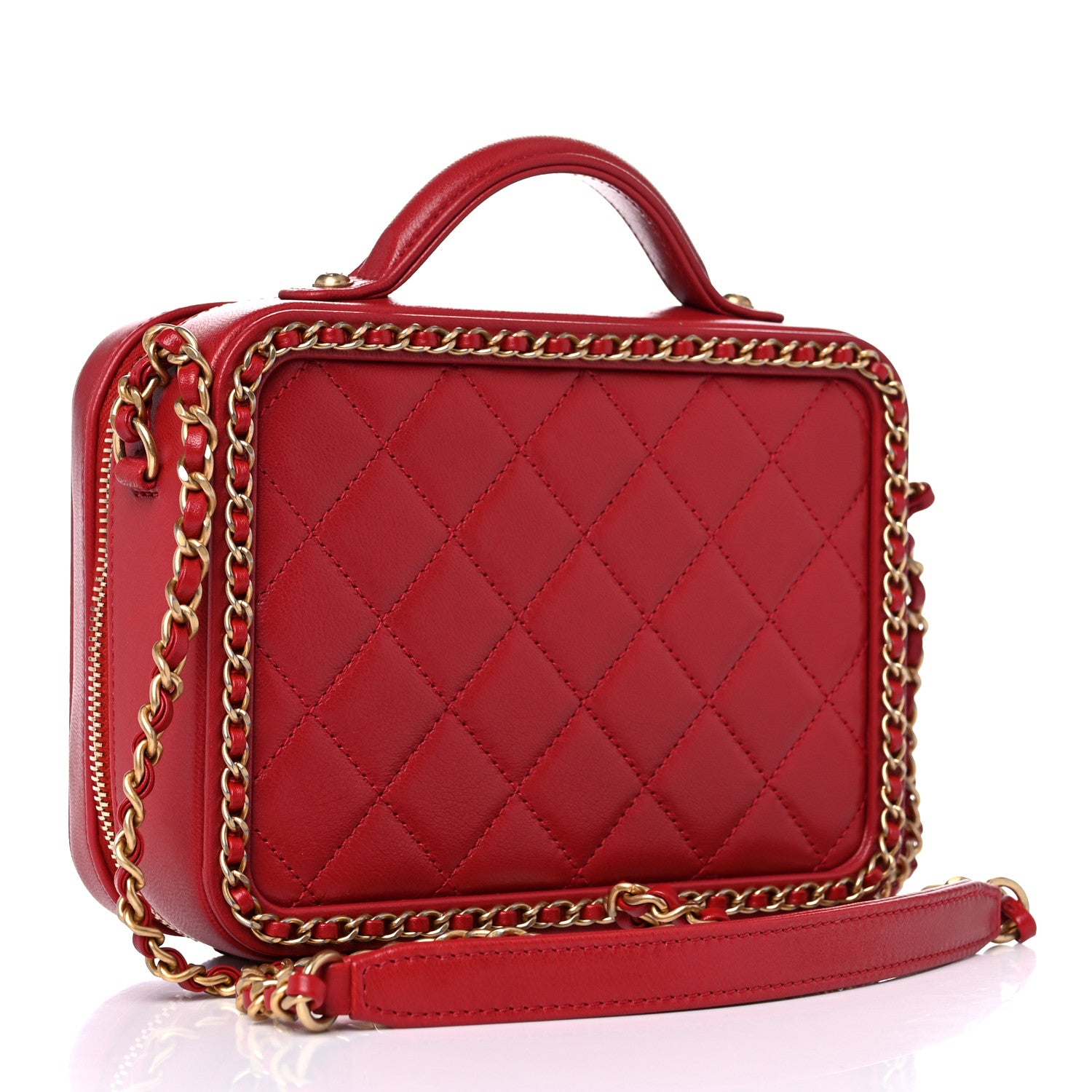 Chanel Goatskin Quilted Small CC Filigree Vanity Case Red 2 of 17