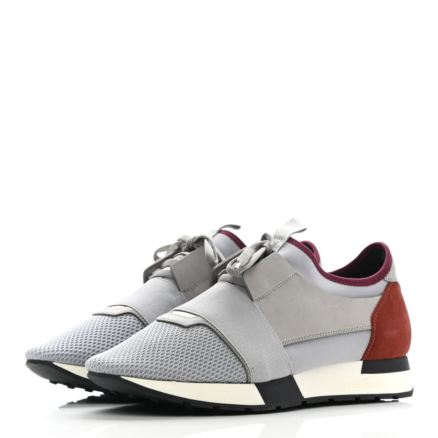 Balenciaga Mesh Calfskin Neoprene Mens Race Runner Sneakers 42 Grey Burgundy 3 of 7