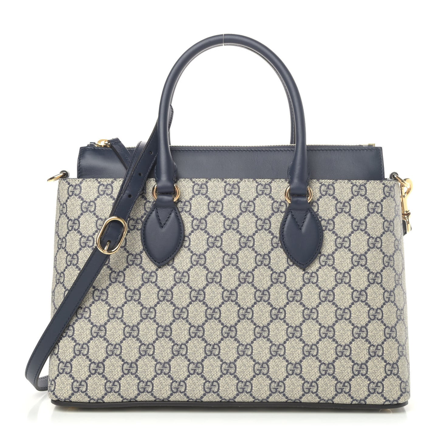 GG Supreme Monogram Small Zip Top Tote Beige Blue